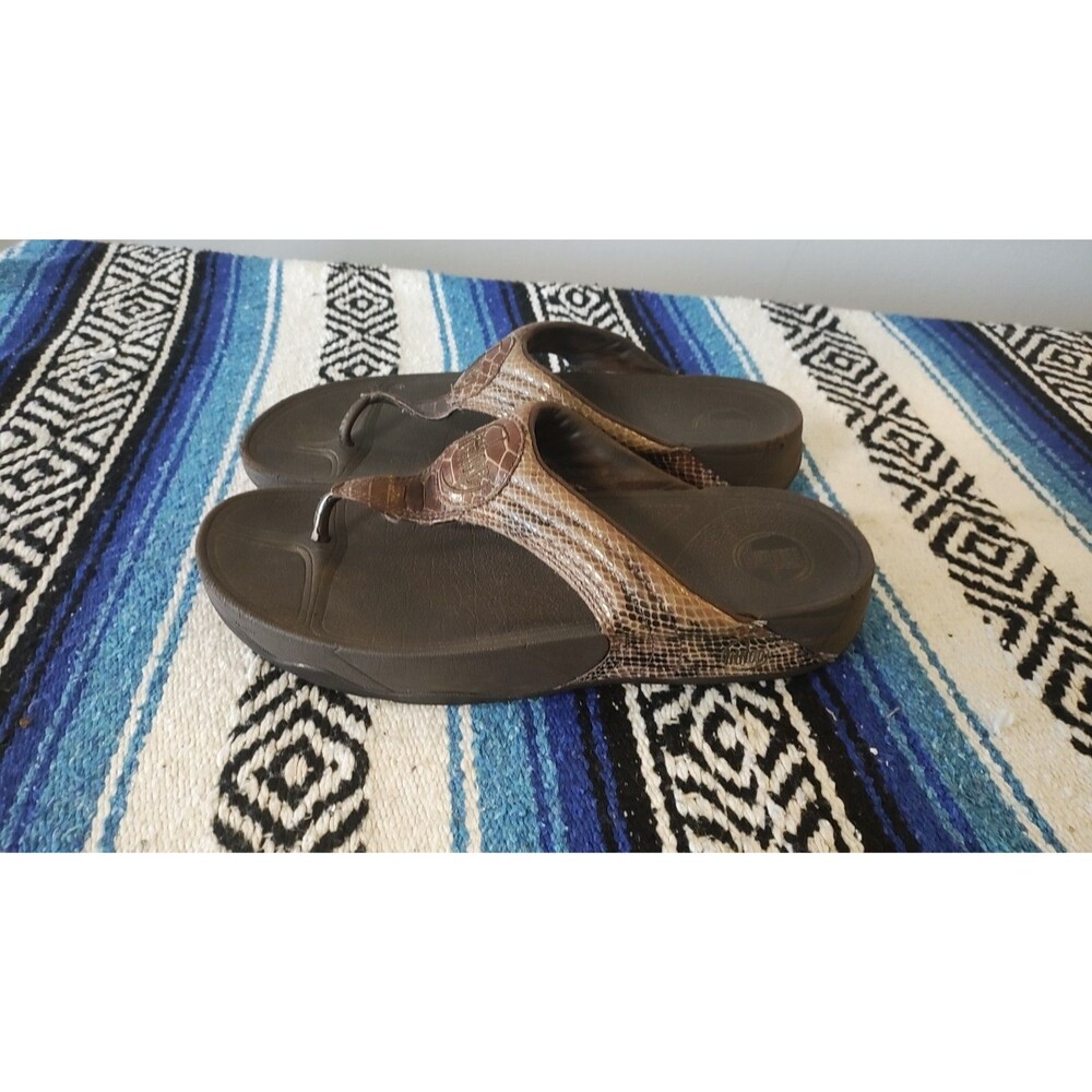 Fitflop Women’s 11 Silver Gold-Bronze Snakeskin Leather Sandals Excellent